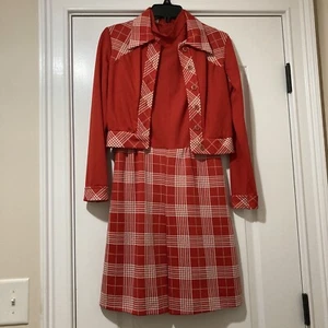 Vintage Damen Kleid und Jacke Set rot und weiß Maße auf Fotos - Bild 1 von 17
