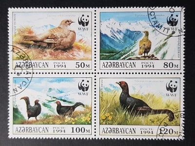 Azerbaijan: Caucasian Black Grouse (bird); SG178-181; complete used block - Image 1 of 4