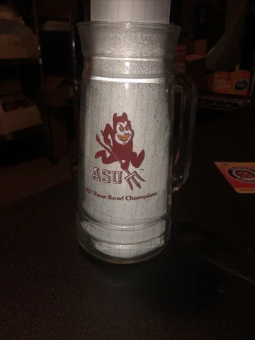 Vintage 1987 Rose Bowl Arizona State University Sun Devils Clear Beer Mug Glass Cover