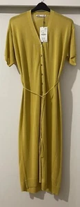 ZARA MUSTARD OVERSIZED LINEN BLEND BUTTONED MIDI KNIT SHIRT DRESS SIZE S BNWT - Picture 1 of 14