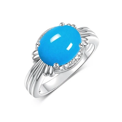 RYLOS TURQUOISE & DIAMOND 12X10MM  OVAL GEMSTONE RING 14K WHITE GOLD SIZE 11 - Image 1 of 4
