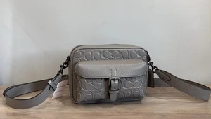 COACH CAJ83 Men’s Warner Crossbody Bag In Signature Leather Charcoal Gray - Picture 1 of 18