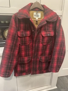 Vintage Woolrich Hunting 503 Wool Jacket Mens 42 Buffalo Red Black Plaid - Picture 1 of 18