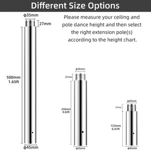 "Extensión de poste PRIOR FITNESS para poste de baile de 45 mm 500 mm o 20"" acero inoxidable Tu" - Imagen 1 de 6