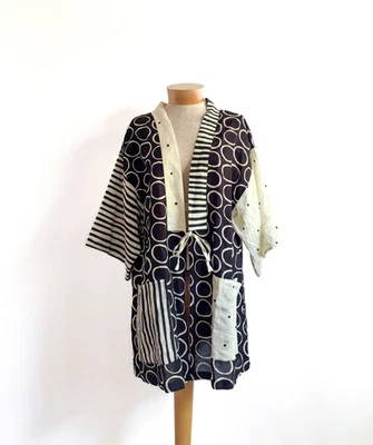 Chaqueta Kimono Gudrun Sjoden Negro Blanco Estampado Mixto Matsumoto Corbata Frontal Lagenlook Foto 1 de 4