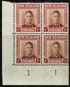 NEW ZEALAND - 1947 K.G.vi 1sh RED/BR/CL PLATE BLOCK 1 1 - #M13a4 - MUH - NZ 448 - Picture 1 of 1