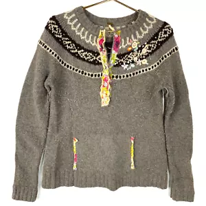 Free People Strickpullover Wolle Damen Medium Henley Blumen Fair Isle - Bild 1 von 4