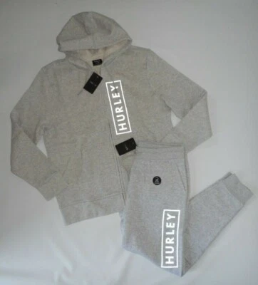 HURLEY 2 PC SET Boxed Logo Jogger PANTS Hooded SWEATSHIRT JACKET Mens LARGE NEW - Image 1 of 4