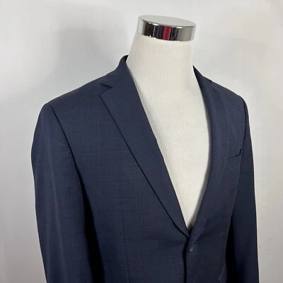 Abrigo deportivo Penguin Munsingwear 40R azul a cuadros mezcla de lana dos botones ventilados Foto 1 de 4