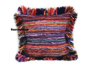 Multi Indian Handmade Home Décor Rug Rag Chindi Pillow "22x22" Cushion Covers US - Picture 1 of 6