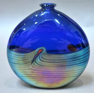 STUNNING DENIZEN STUDIO ROBERT WYNNE PULLED FEATHER IRIDESCENT VASE - Foto 1 di 4