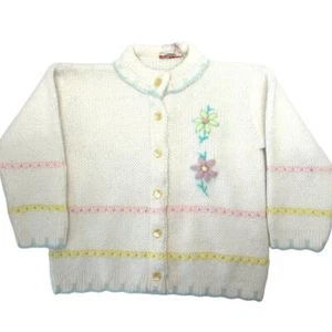 Vintage Toddler Size Cardigan Sweater With Flowers and Scalloped Trims - Picture 1 of 7