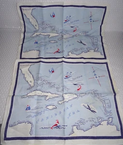 nAPKINS NAUTICAL MARINER MAP FLORIDA ISLANDS NAVIGATION IRISH LINEN X2 neocurio - Picture 1 of 13