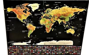 Gently Top Scratch-Off World Map 32x23 Premium Quality Travelers w/U.S States - Picture 1 of 9