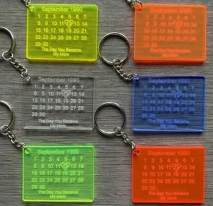 Personalised Colour Acrylic Keyring Save The Date Clear Engraved Calendar - Picture 1 of 10