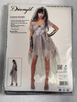 Dreamgirl Til Death Do Us Part 3-Piece Costume Dress, Veil, Gloves Women's L NIP - Image 1 of 4