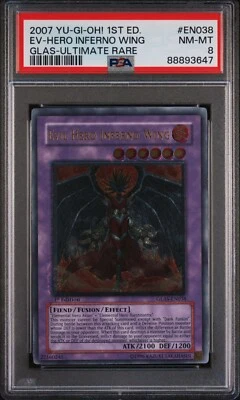 PSA 8 GLAS-EN038 Evil Hero Inferno Wing Ultimate Rare 1st Edition 2007 Yugioh - Image 1 of 2
