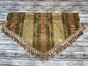 Croscill Carrington Stripe Ascot Valance Fringed Tassels orange gold green 39” - Picture 1 of 3