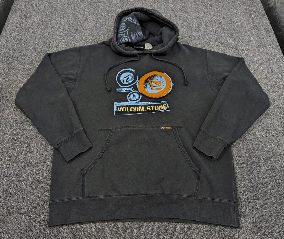 Volcom Stone Black Graphic Grunge Skateboarding Hoodie Sweatshirt Size Med - Image 1 of 4