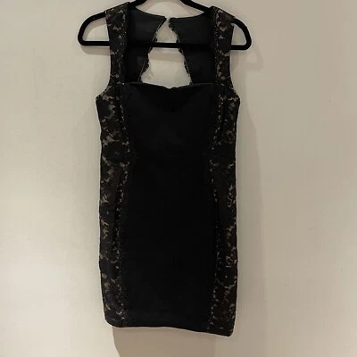 Vestido para mujer Aidan Mattox talla 8 negro encaje paneles laterales funda sin mangas Foto 1 de 4