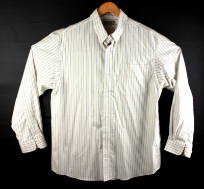 Duluth Trading Co Men's size Large White Yellow Striped Button Down Dress Shirt - Image 1 of 4