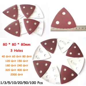 80*80*80mm 3 Holes Red Triangle Sanding Pads Hook Loop Sandpaper 40-2000 Grit - Picture 1 of 7