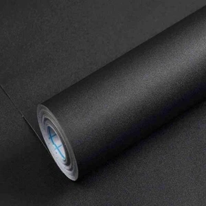 15.8" x 400"Black Wallpaper Self Adhesive Film Peel and Stick Wallpaper Black... - Picture 1 of 7