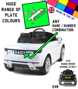 Personalised kids number plate STICKER (S) for Range Rover Evoque 12v UPTO 2019 - Picture 1 of 2