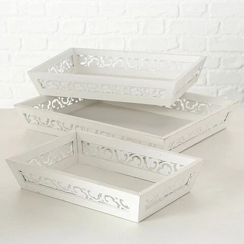 Deko Tablett Holz mit Metallranken weiß Landhausstil Shabby Look  großes Tablett - Bild 1 von 1