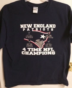 NFL New England Patriots T-Shirt 4-Time Super Bowl Champions Sz XL Blue - Picture 1 of 3