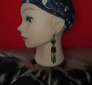 VINTAGE Earrings Pierced Ethnic Tribal Drops RETRO Beaded Antique Gold Tone. - Picture 1 of 10