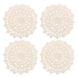 Fabric Coasters, 4pcs 4" - Cotton Woven Crochet Placemats with Floral (Beige) - Picture 1 of 5