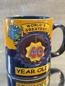 Novelty 40th Birthday Mug - Worlds Greatest 40 Year Old! - Yellow & Blue - 2002 - Picture 1 of 12