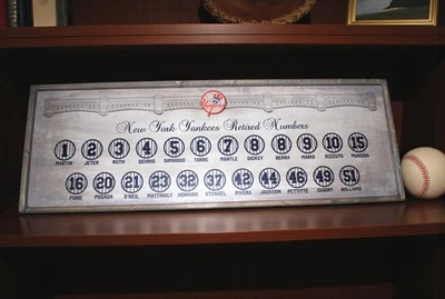 Letrero de arte de madera para decoración del hogar de números retirados de los Yankees 8x24 enmarcado Foto 1 de 4