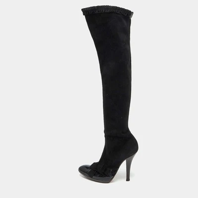 Botas Yves Saint Laurent negras de gamuza y charol hasta la rodilla talla 38 Foto 1 de 4