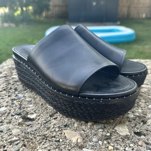 FitFlop Eloise Alpargata Plataforma Cuero Deslizable Sandalia Negra Mujer’s Talla 9 - Imagen 1 de 9