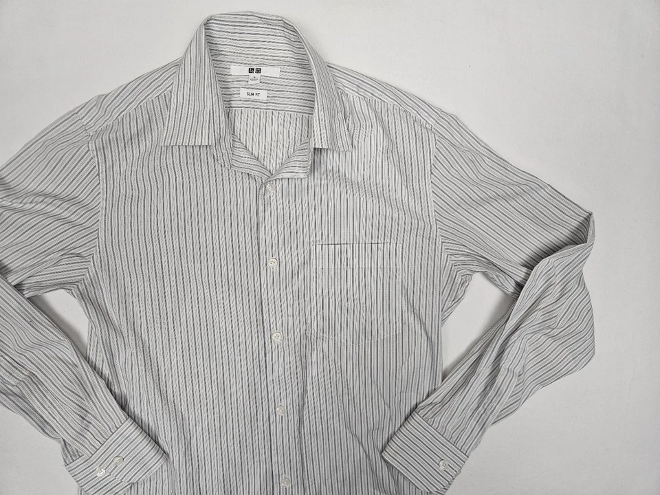 Uniqlo Shirt Mens Small White Gray Button Up - Imagem 1 de 4