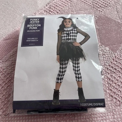 Disfraz de Bufón Punky Halloween Niñas Talla Grande 10-12 Negro Blanco Arlequín Circo Foto 1 de 3
