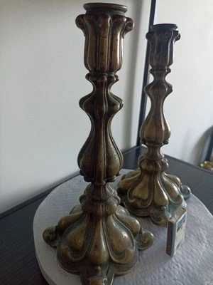 A pair of brass candlesticks.1870-1874. Russian Empire-Kingdom of Poland.Warsaw  - image 1 of 4