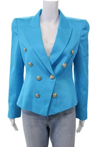 L Agence Womens Double Breasted Pointed Lapel Blazer Jacket Blue Cotton Size 8 - Picture 1 of 6