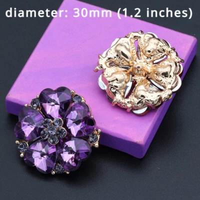 1X DIY Crystal Big Button Glitter Flower Shape Sew on Overcoat Costume Sew Decor - Image 1 of 4