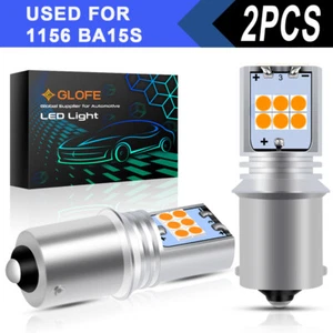 2X 1156 7506 BA15S High Power LED Amber Turn Signal Brake Tail Lights Bulb GLOFE - Picture 1 of 7