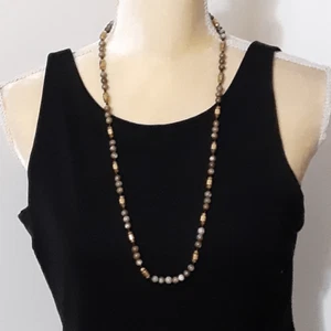 Collar Piedra Natural Tonos Marrón Oro Acentos 28" - Imagen 1 de 3