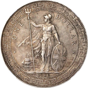 Great Britain: Edward VII Trade Dollar 1902-C, NGC AU-55, Calcutta Mint! Rare! - Picture 1 of 6