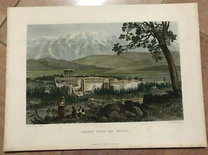 BAALBEC LEBANON 1840 WOODWARD -SADDLER 19TH CENTURY NICE ENGRAVED VIEW IN COLORS - Picture 1 of 8