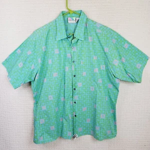 Vtg 90s Surf Gear Short S. Button Down Hawaiian Cotton Shirt Men XL Green Pink - Picture 1 of 15