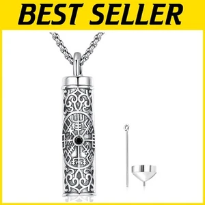Compact Viking Compass Urn Pendant - 22-inch Adjustable Chain Memorial Jewelry - Picture 1 of 9