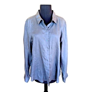 J.Jill Mujer Talla XL Gris Lino Manga Larga Cuello Camisa Top Blusa Topper Nuevo - Imagen 1 de 9