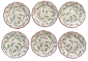 6 Better Homes & Gardens MISTLETOE Christmas Salad Dessert Plates 8 1/2" - Picture 1 of 5