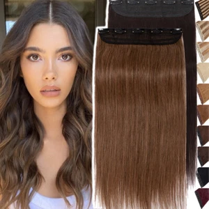 One Piece Clip In 100% Real Remy Human Hair Extensions Half Full Head THICK UK - Picture 1 of 46